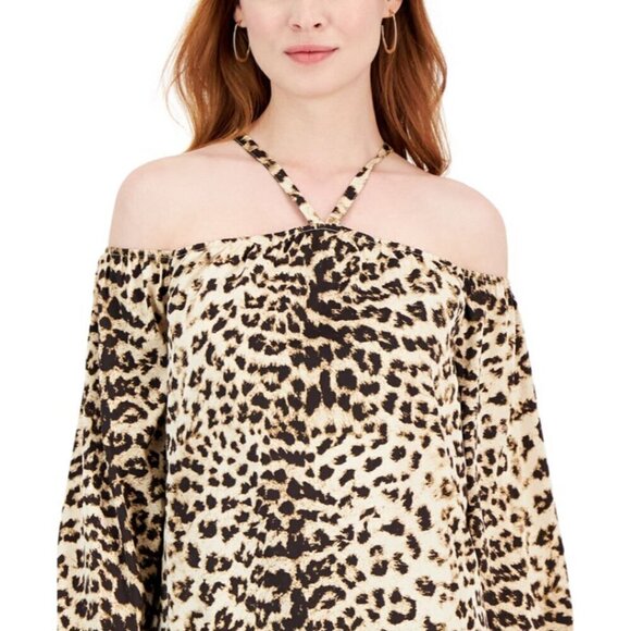 I.N.C. INTERNATIONAL CONCEPTS Women's Printed Long-Sleeve Silky Halter Top NWT - Picture 2 of 9